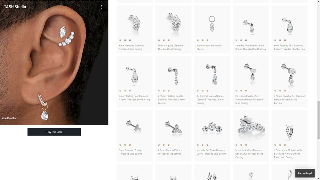 Démonstration de l'outil d'essayage 3D Maria Tash, un bijou posé en temps réel sur une oreille